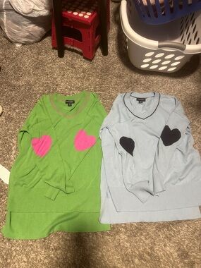 studio park V-Neck Sweaters Top - Green & Pink and light blue / navy